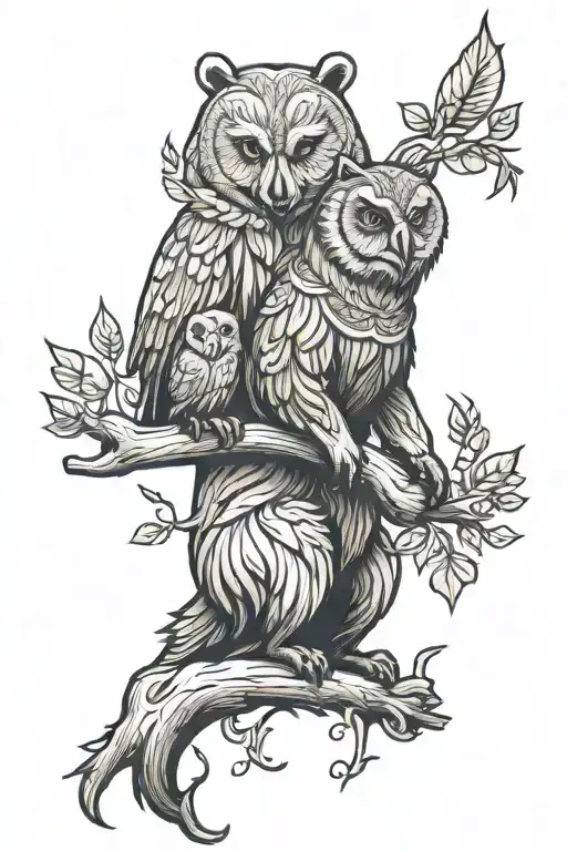 Bear And Owl Perched