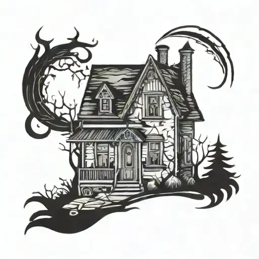 Spooky Town With Moon Lite Background Black And White