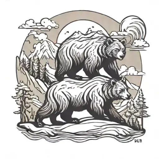 Half Moon Mountains And Bear