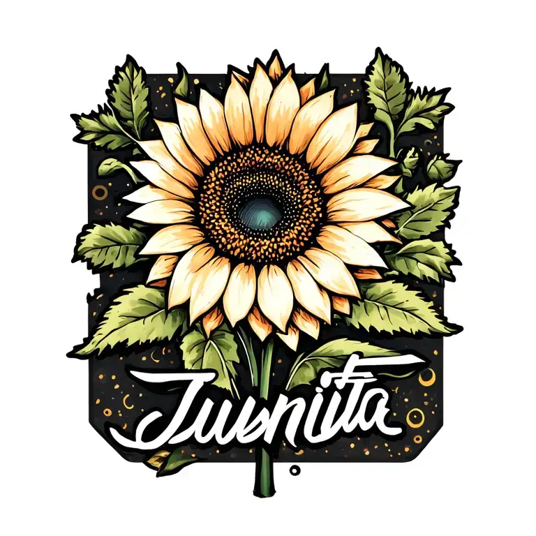 Sunflower With The Stem Spelling Juanita In Cursive