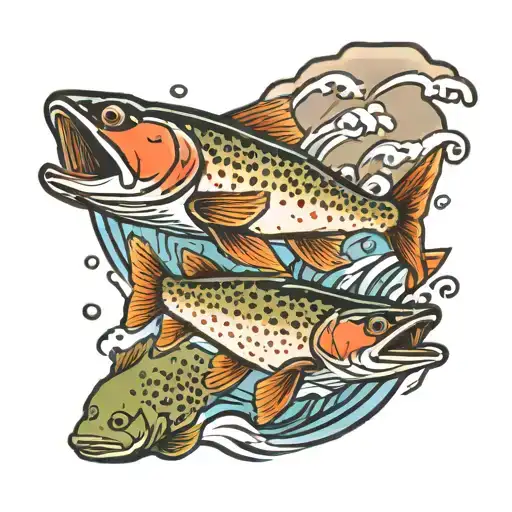 2 Trout Swimming In Stream Top View With Japanese Water