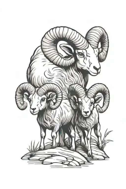 Baby Aries Ram And Mama Ram On Hill