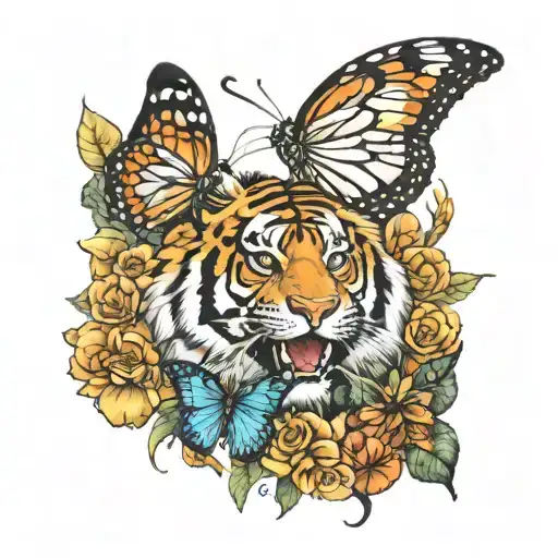 4 Butterfly With Tiger Emerging