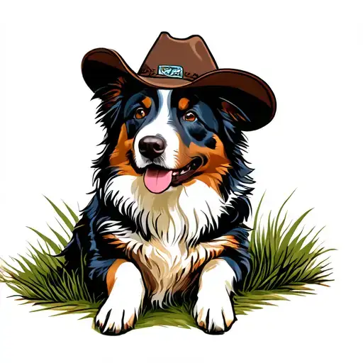 Australian Shepherd Wearing A Cowboy