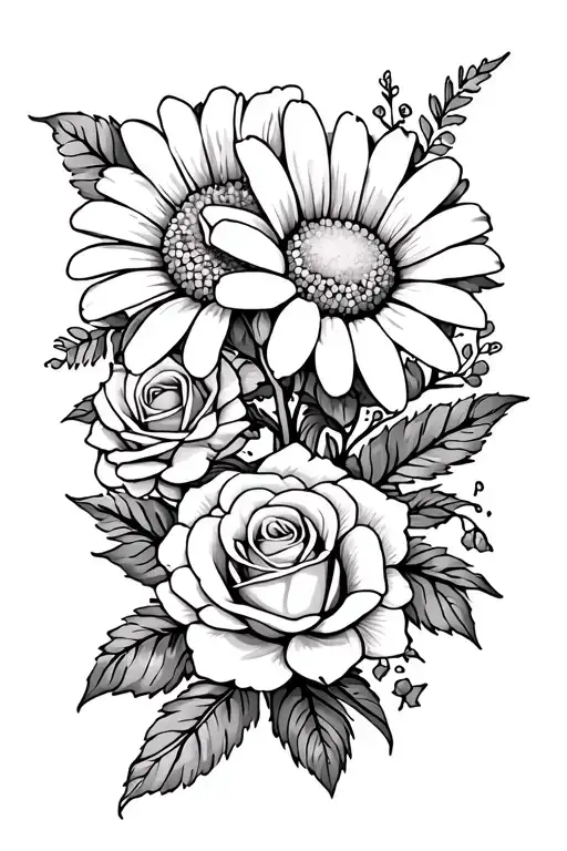 Daisy And Roses Blooming