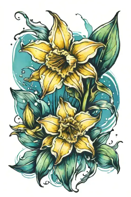 Aquamarine Water Color Daffodil Bud Bursting