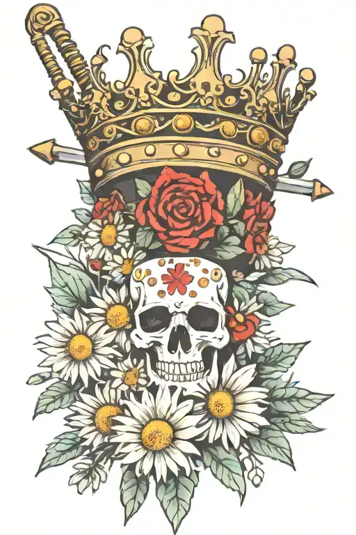 Crown With Sword Piercing With Daisys Growing
