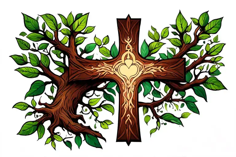 Cross Tattoo Featuring Tree