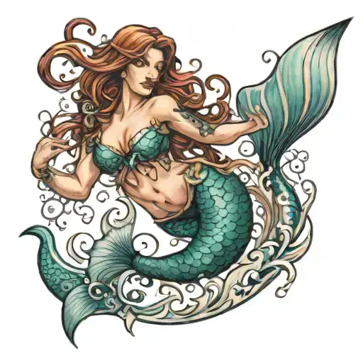 Realistic Female Mermaid Swimming Upstream