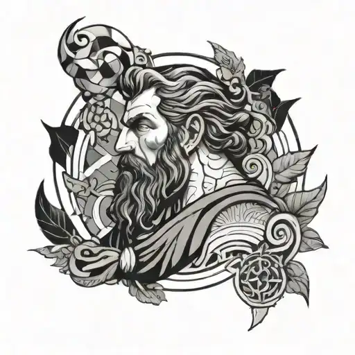 Hephaestus With Geometric Background Black And White