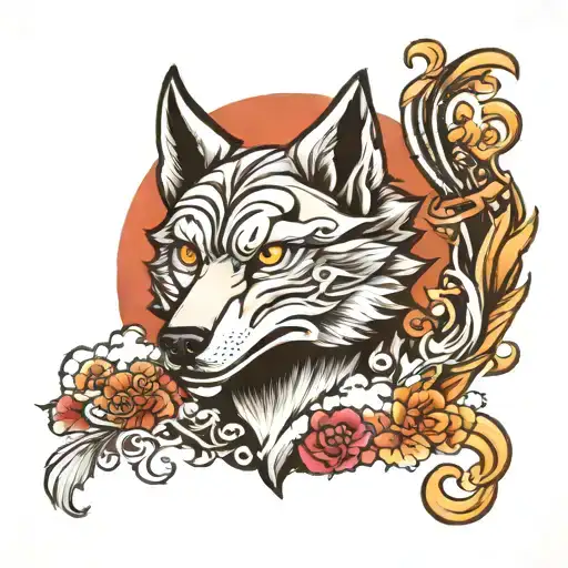 Japanese Sleeve With Wolf Head