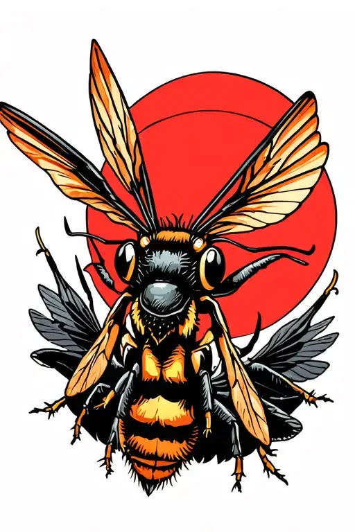 Single Hornet Flying Toward Red Sun