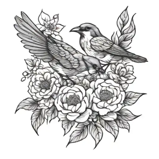 Birds With Birth Flowers