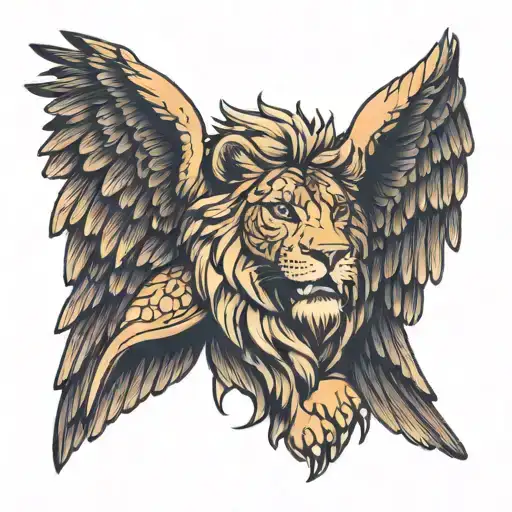 Protecting Wings With A Lion Face Between The Wings