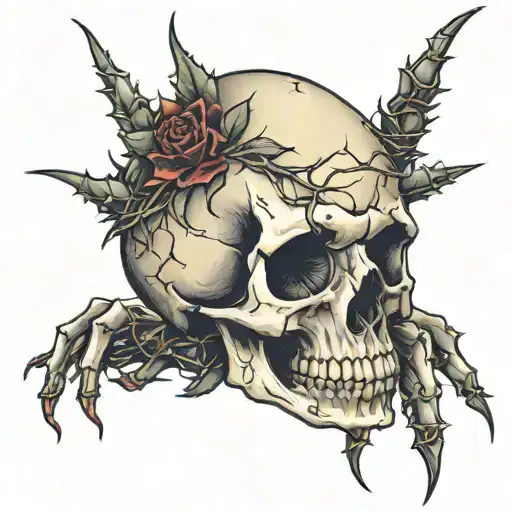 Skull Hand Coverd In Thorns Wrapped