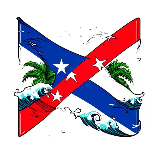 Puerto Rico Flag With Ocean Wave Forming