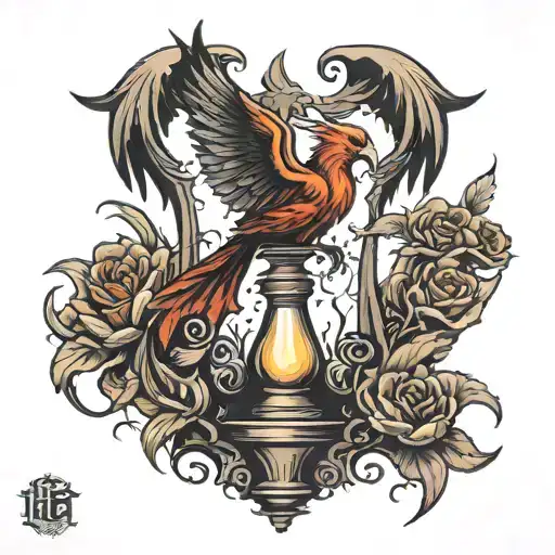 Phoenix Rising From Broken Hourglass