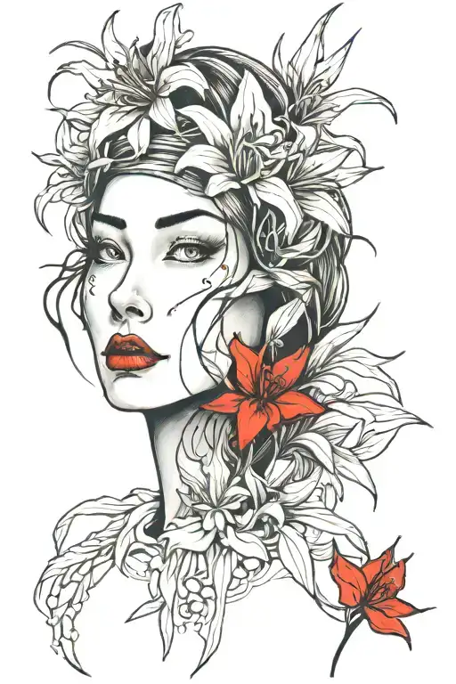 Red Spider Lilly And Girl Face