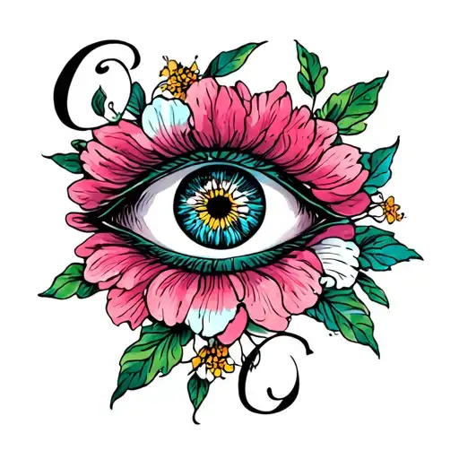 The Word Iza With An Eye And Flowers