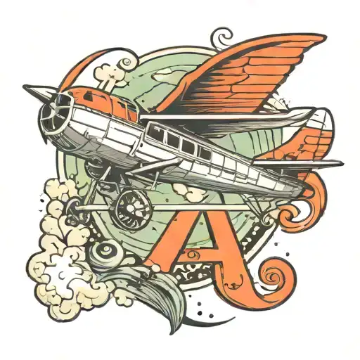 Letter A With Airplane Flying Over A World