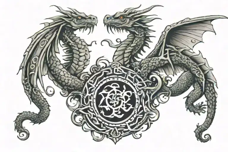 Twin Dragon Chest Tattoo Design