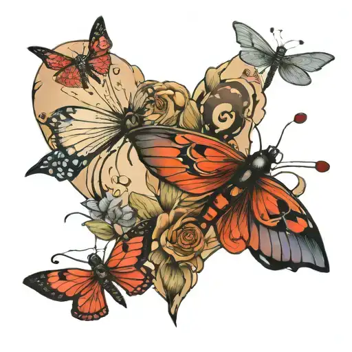 Birds Flying Away Dragonfly Thumprint Hearts