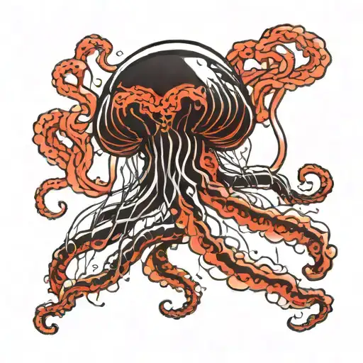 1 Black Jellyfish 1 Red Jellyfish Gracefully Swimming