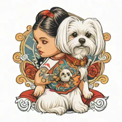 Maltese Dog With Little Girl Holding