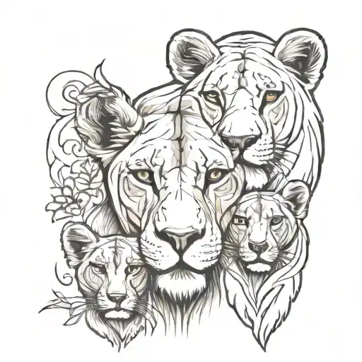 Lioness With 2 Children