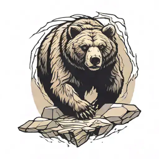 A Fierce Bear Emerging From A Rocky Terrain