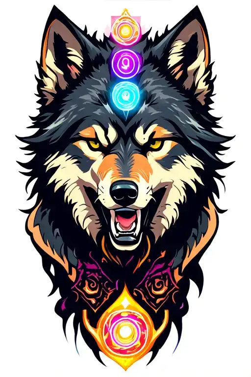 Angry Cyberian Wolf With Chakra Symbol Surrounded