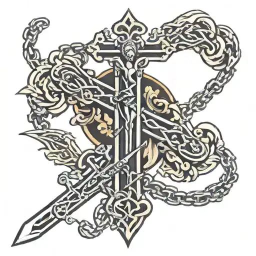 Sword And Crucifix Chain And Angels