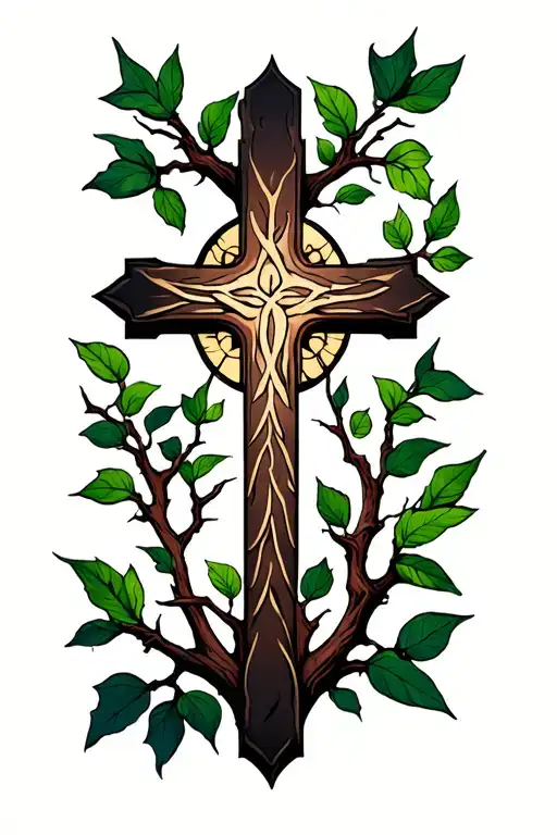 Cross Tattoo Featuring Tree Branches