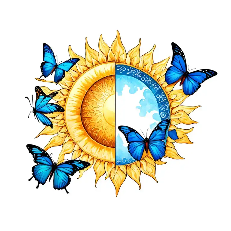 Half Sun And The Other Half Is Dissolving Into Blue Butterflies