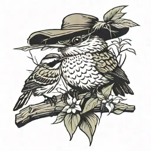 Ronin Straw Hat And Sedge Warbler Perched On Branch