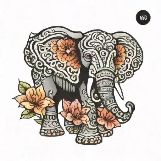 Tribal Style Elephant With Flowers