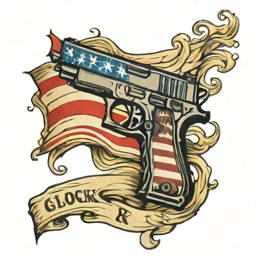 Glock With Billows Of Flag In The Background