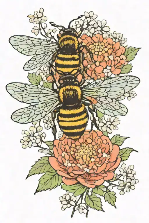 Fine Line Queen Annes Lace And Bee Flying