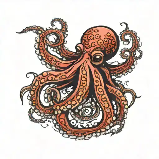 Octopus Tattoo With A Color Of Red