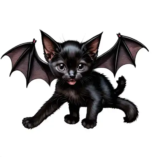 Black Kitten With Baby Bat Wings