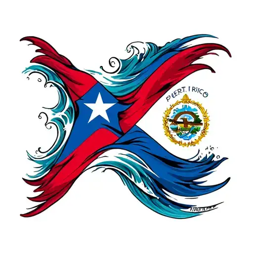 Puerto Rico Flag With Ocean Wave Forming