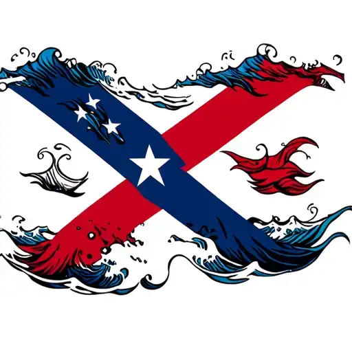 Puerto Rico Flag With Ocean Wave Forming