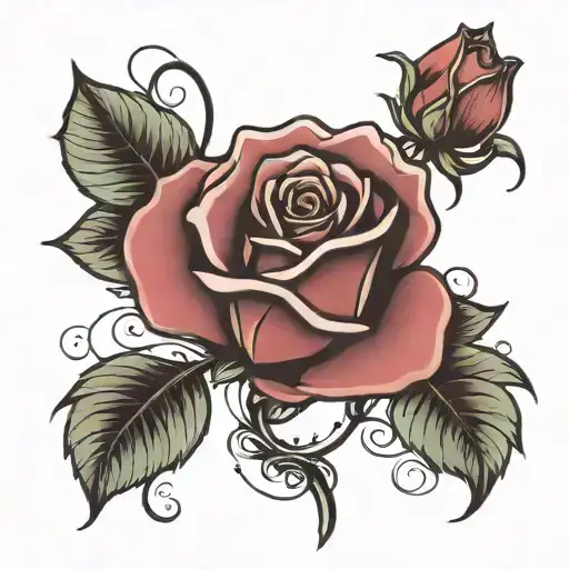 Single Rose With Heart Intertwined