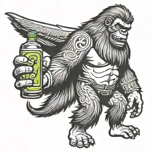 Bigfoot Holding A Beer Bottle