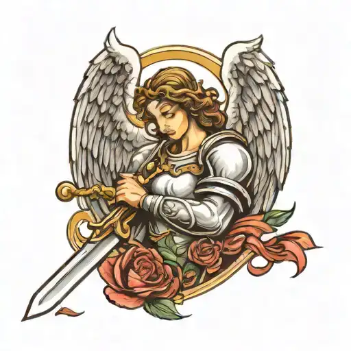 Angel Holding A Sword Intertwined Symbolizing The Client's Love