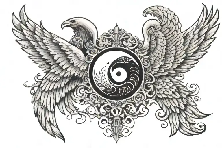 Ying Yang Black Angel Wing And White Angel Wing
