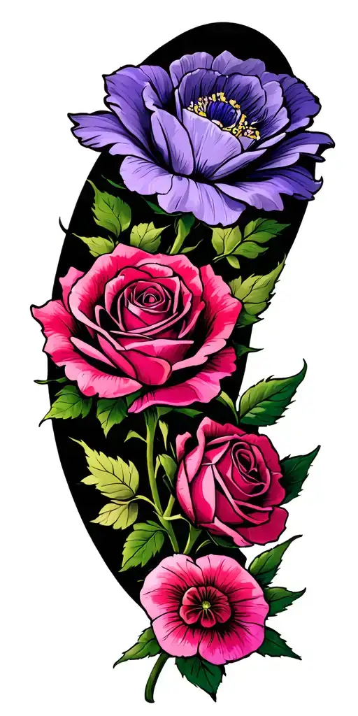 Roses And Violet Flowers
