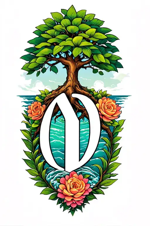 Reunion Island And Tree Of Life Comprising The Letters A Y D N M Jd