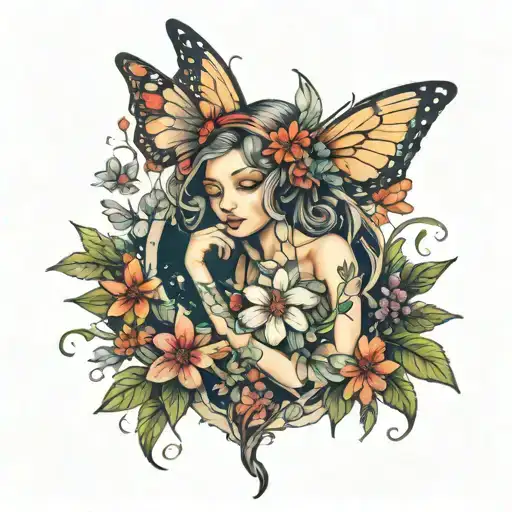 Fairy With Wild Flowers Intertwined