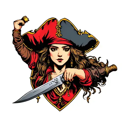 Pirate Woman Face With Knife In Her Hand